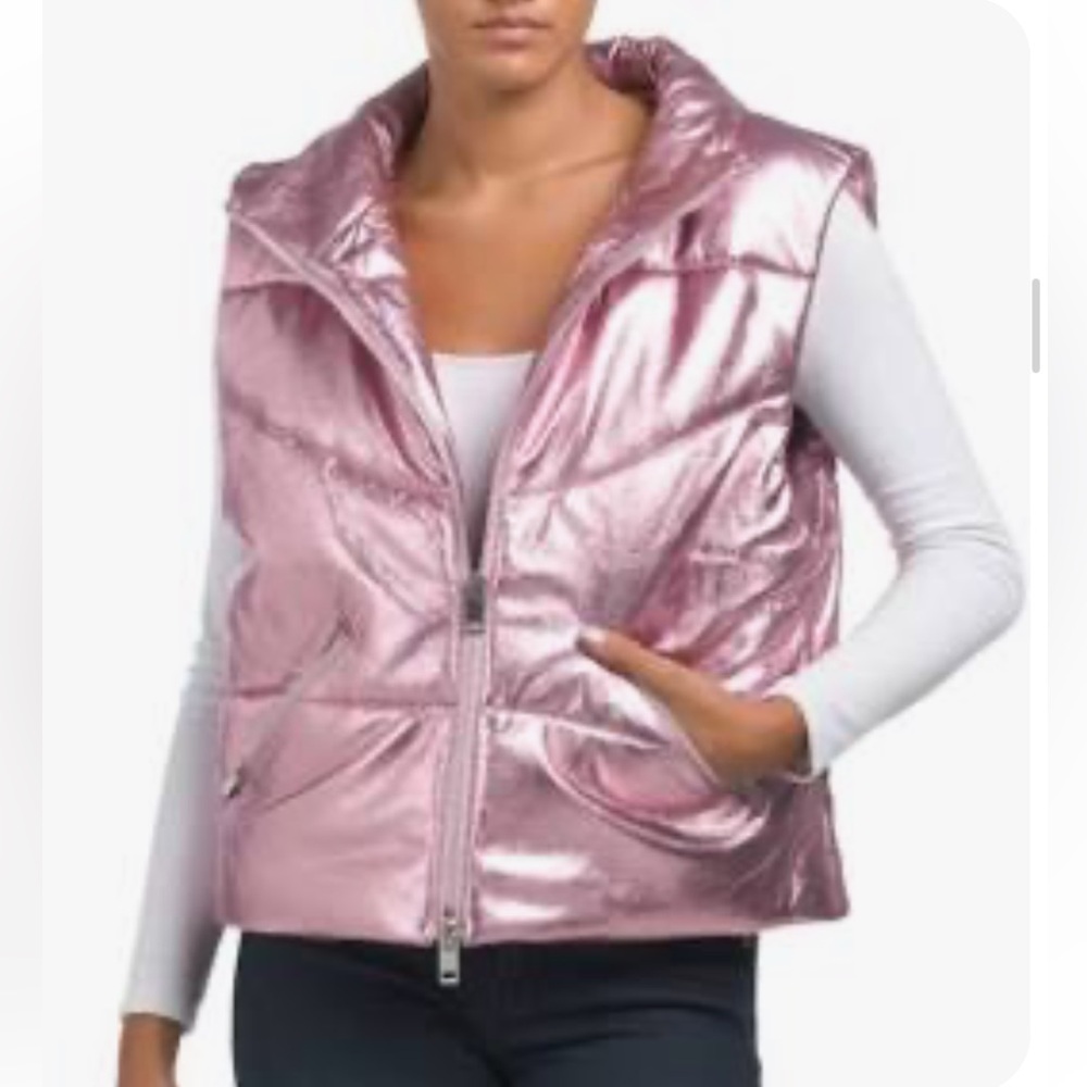 Walter Baker Landon Lamb Leather Puffer Vest Metallic Pink Size Large